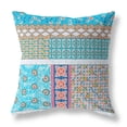 thumbnail image 1 of Amrita Sen Flower Castle Patchwork Suede Zippered Pillow w Insert by Amrita Sen in Turquoise and White, 1 of 4