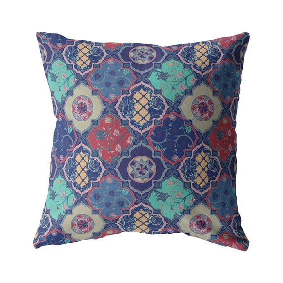 Flower Diamonds Indoor/Outdoor Fabric Pillow in Navy Blue and Red 26x26