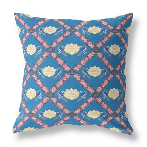 Amrita Sen Designs Amrita Sen Lotus Peacock Rose Faux Suede Throw Pillow Zip 20" x 20"