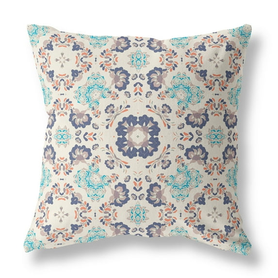 Love and Liberty Throw Pillow in Off-White and Blue 18x18
