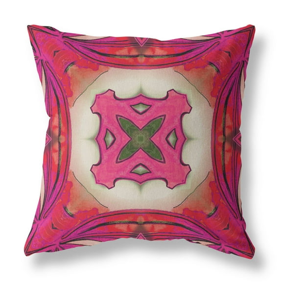 Pastel Floral Squares Suede Blown and Closed Pillow Hot Pink 20"x20"