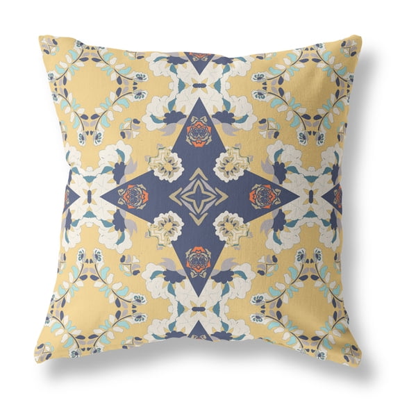 Amrita Sen Rose Diamond Suede Zippered Pillow w Insert by Amrita Sen in Yellow and Blue