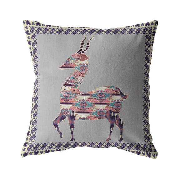Standing Deer Indoor/Outdoor Fabric Pillow in Purple on Cream 20x20