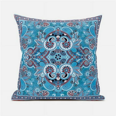 Amrita Sen Designs CAPL1007BrCDS-ZP-16x16 16 x 16 in. Floral Paisley Broadcloth Indoor & Outdoor Zippered Pillow - Red, Blue & Black