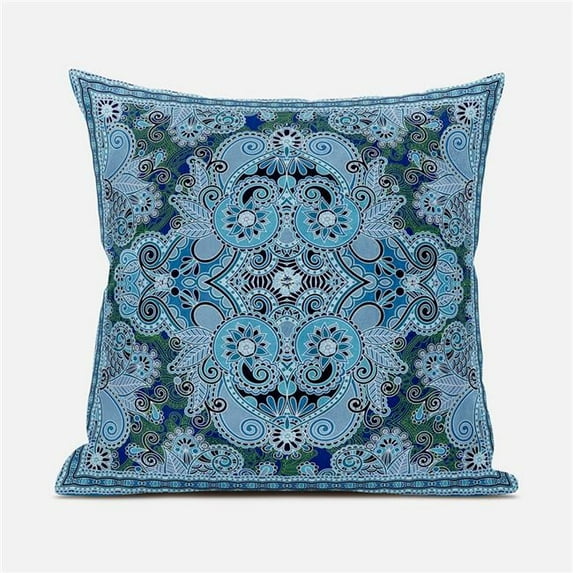 Amrita Sen Designs CAPL1009BrCDS-ZP-16x16 16 x 16 in. Floral Paisley Broadcloth Indoor & Outdoor Zippered Pillow - Grey, Blue & Green