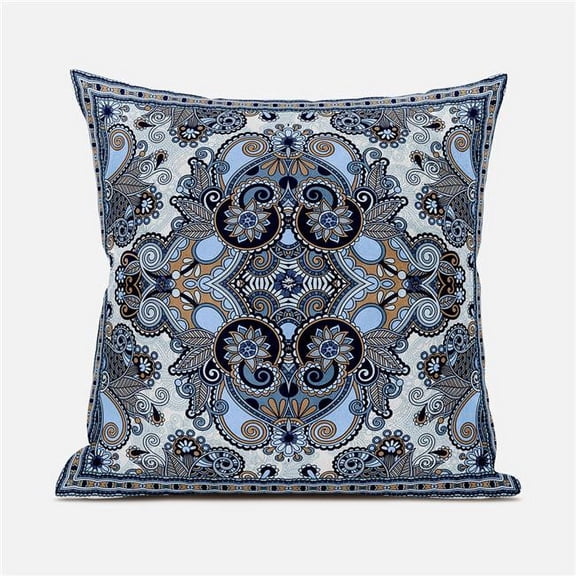 Amrita Sen Designs CAPL1012FSDS-ZP-18x18 18 x 18 in. Floral Paisley Suede Zippered Pillow with Insert - Beige, Orange & Indigo