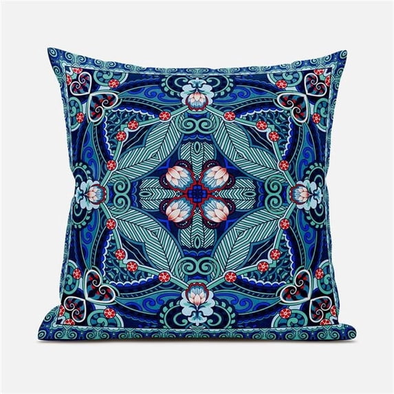 Amrita Sen Designs CAPL1018FSDS-ZP-16x16 16 x 16 in. Lotus Garden Suede Zippered Pillow with Insert - Blue, Red & Pink