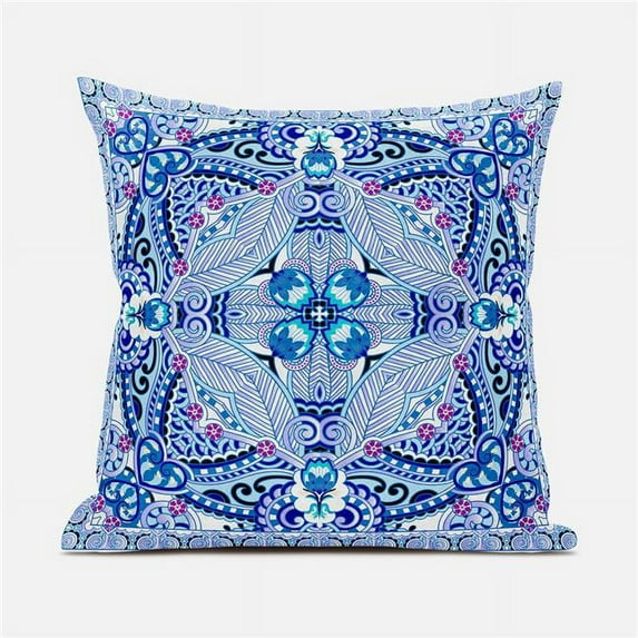 Amrita Sen Designs CAPL1027BrCDS-ZP-26x26 26 x 26 in. Lotus Garden Broadcloth Indoor & Outdoor Zippered Pillow - White, Blue & Purple