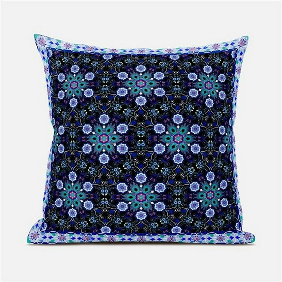 Amrita Sen Designs CAPL1038BrCDS-ZP-20x20 20 x 20 in. Medallion Broadcloth Indoor & Outdoor Zippered Pillow - Black, Turquoise & White