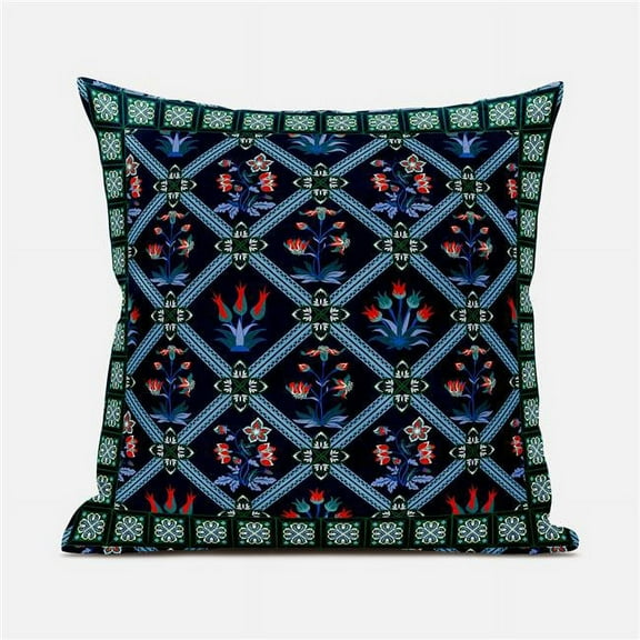 Amrita Sen Designs CAPL1050BrCDS-ZP-20x20 20 x 20 in. Mughal Art Broadcloth Indoor & Outdoor Zippered Pillow - Indigo, Green & Red