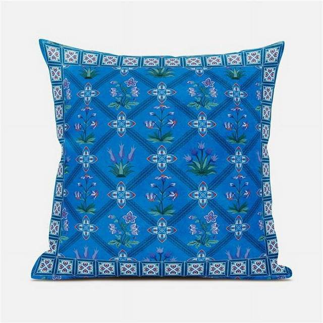Amrita Sen Designs CAPL1054BrCDS-BL-26x26 26 x 26 in. Mughal Art Broadcloth Indoor & Outdoor Blown & Closed Pillow - Multi Color