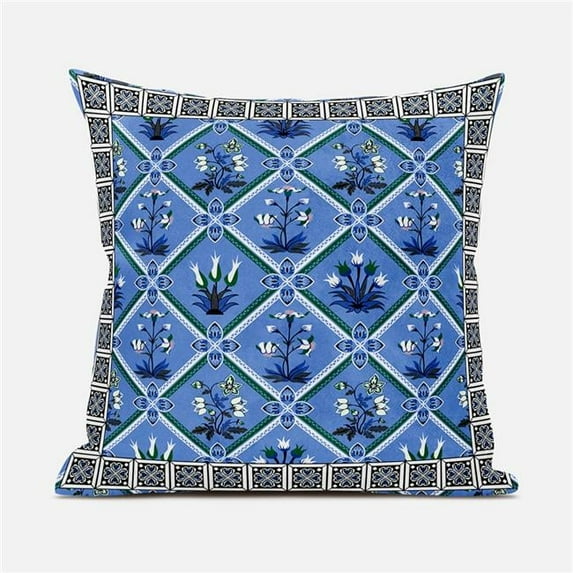 Mughal Art Indoor/Outdoor Pillow in Blue Green White 16x16