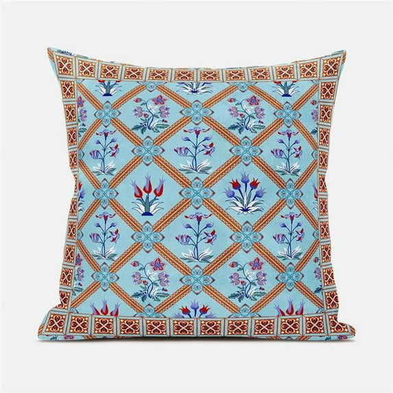 Mughal Art Indoor/Outdoor Pillow in Mint Orange Red 18x18