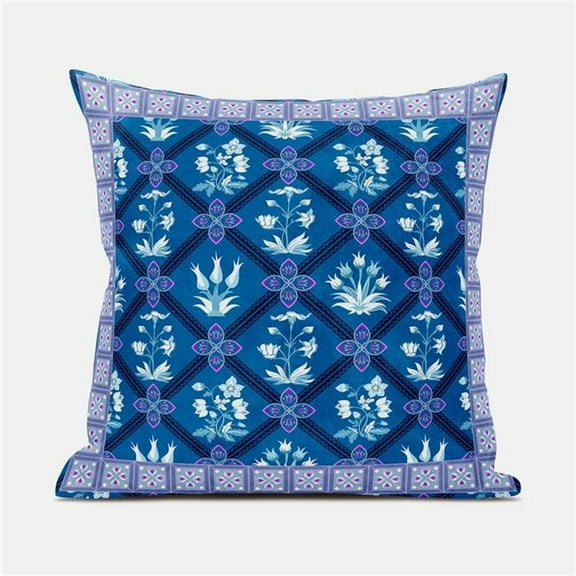 Amrita Sen Designs CAPL1063BrCDS-BL-20x20 20 x 20 in. Mughal Art Broadcloth Indoor & Outdoor Blown & Closed Pillow - Blue, Purple & White