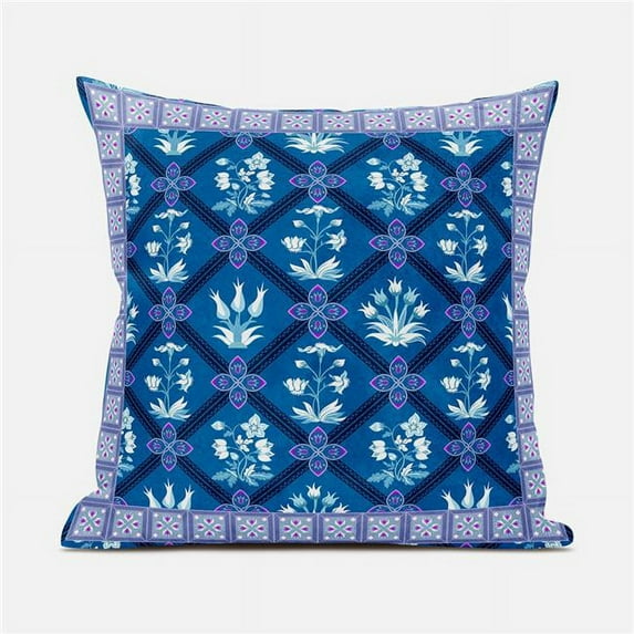 Amrita Sen Designs CAPL1063FSDS-ZP-18x18 18 x 18 in. Mughal Art Suede Zippered Pillow with Insert - Blue, Purple & White