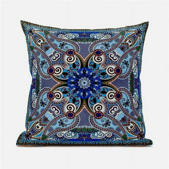 Amrita Sen Designs CAPL1065BrCDS-BL-28x28 28 x 28 in. Paisley Mural Broadcloth Indoor & Outdoor Blown & Closed Pillow - Blue, Orange & Green
