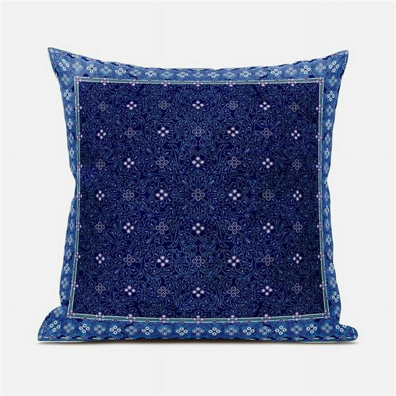 Amrita Sen Designs CAPL1078BrCDS-BL-26x26 26 x 26 in. Floral Swirl Broadcloth Indoor & Outdoor Blown & Closed Pillow - Blue & White