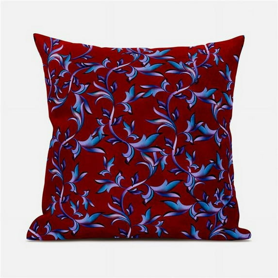 Amrita Sen Designs CAPL1095BrCDS-BL-28x28 28 x 28 in. Leaf Art Broadcloth Indoor & Outdoor Blown & Closed Pillow - Red, Turquoise & Blue