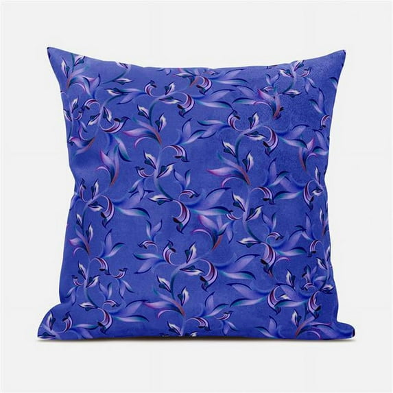 Amrita Sen Designs CAPL1096BrCDS-BL-26x26 26 x 26 in. Leaf Art Broadcloth Indoor & Outdoor Blown & Closed Pillow - Blue, Purple & Turquoise