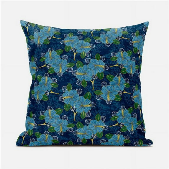 Amrita Sen Designs CAPL1104BrCDS-BL-20x20 20 x 20 in. Floral Leaves Broadcloth Indoor & Outdoor Blown & Closed Pillow - Blue, Green & Gold