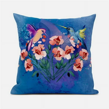 Amrita Sen Designs CAPL702BrCDS-ZP-16x16 16 x 16 in. Hummingbird Love Broadcloth Indoor & Outdoor Zippered Pillow - Blue, Pink & Grey