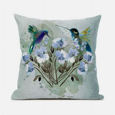 Amrita Sen Designs CAPL706BrCDS-ZP-18x18 18 x 18 in. Hummingbird Love Broadcloth Indoor & Outdoor Zippered Pillow - Green & Blue