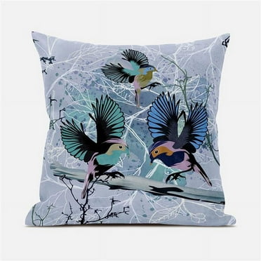 Amrita Sen Designs CAPL708BrCDS-ZP-16x16 16 x 16 in. Flying Birds Broadcloth Indoor & Outdoor Zippered Pillow - Blue, Pink & Grey