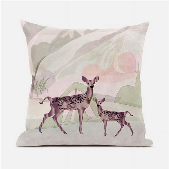 Amrita Sen Designs CAPL732BrCDS-ZP-26x26 26 x 26 in. Curious Deer Broadcloth Indoor & Outdoor Zippered Pillow - Black & Pink