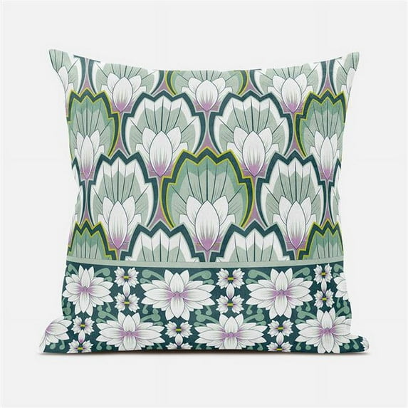 Amrita Sen Designs CAPL744BrCDS-ZP-20x20 20 x 20 in. Lotus Broadcloth Indoor & Outdoor Zippered Pillow - Green & Pink