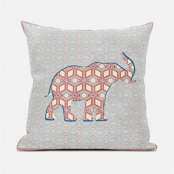 Amrita Sen Designs 18 x 18 in. Elephant Silhouette Duo Suede Zippered Pillow with Insert - Grey, Beige & Blue