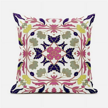 Amrita Sen Designs  20 x 20 in. Venetian Flower Paisley Duo Suede Zippered Pillow with Insert - White, Green & Blue