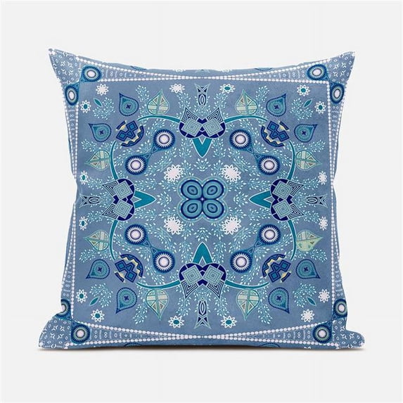 Amrita Sen Designs 16 x 16 in. Paisley Leaf Geo Duo Suede Zippered Pillow with Insert - Muted Blue & White