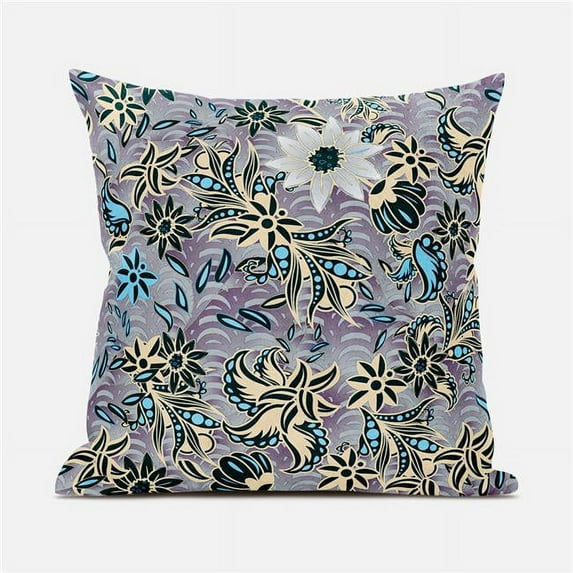 Amrita Sen Designs CAPL891BrCDS-BL-28x28 28 x 28 in. Flying Floral Paisley Broadcloth Indoor & Outdoor Blown & Closed Pillow - Green, Purple & Blue
