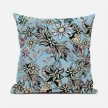 Amrita Sen Flying Floral Paisley Indoor/Outdoor Pillow with Removable Cover in Blue Green Purple18x18