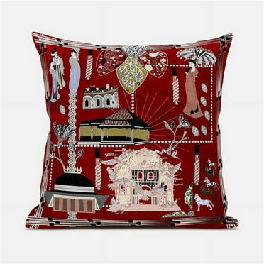 Amrita Sen Designs CAPL986BrCDS-ZP-18x18 18 x 18 in. City Palace Broadcloth Indoor & Outdoor Zippered Pillow - Red, Pink & Black