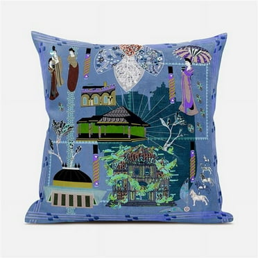 Amrita Sen Designs CAPL988BrCDS-ZP-16x16 16 x 16 in. City Palace Broadcloth Indoor & Outdoor Zippered Pillow - Blue, Green & Purple