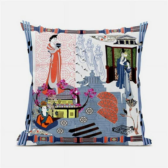 Amrita Sen Designs CAPL994BrCDS-ZP-26x26 26 x 26 in. Empress Hall Broadcloth Indoor & Outdoor Zippered Pillow - White, Orange & Blue