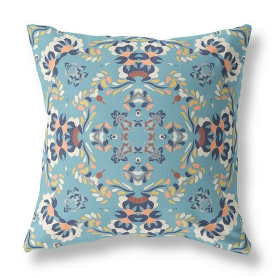 Earth and Heaven Indoor/Outdoor Fabric Pillow with Zip in Gray Blue 18x18
