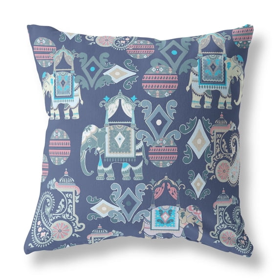 Amrita Sen Elephant Howdah Broadcloth Blue Gray Pillow CAPL213BrCDS-BL-28x28