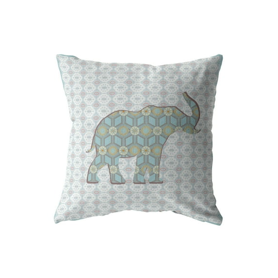 Elephant Silhouette Suede Blown and Closed Pillow Blue 16"x16"