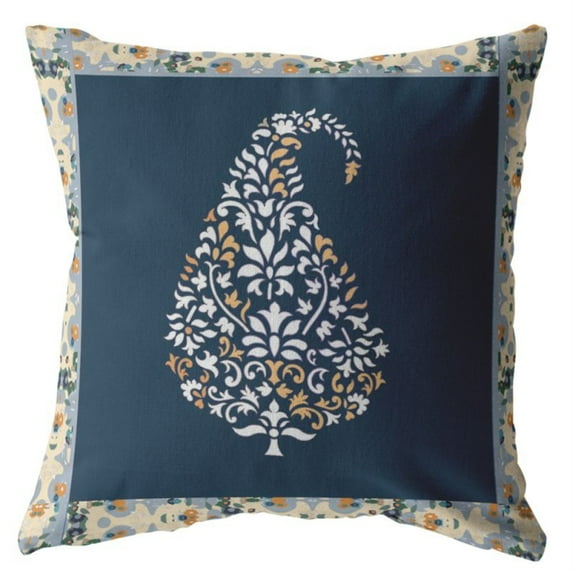 Amrita Sen Fall Leaf 16" Suede Double Sided Zippered Pillow in Navy