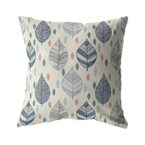Fall Leaves Indoor/Outdoor Fabric Pillow with Zip in Dark Green on Cream20x20