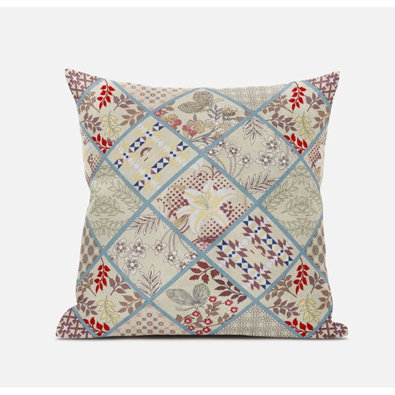 Fall Patch Snowflowers Suede Zippered Pillow W Insert in Dark Gray Blue 20 x 20