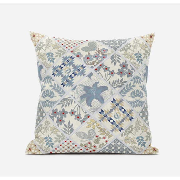 Fall Patch Snowflowers Throw Fabric Pillow with Zip in Light Gray Cream 18x18