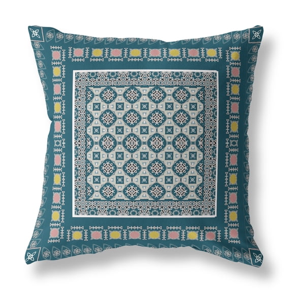 Amrita Sen Broadcloth Zippered Pillow With BlueBeige Finish CAPL241BrCDSZP18x18