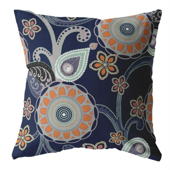Amrita Sen Flower Circles 16" Suede Double Sided Zippered Pillow in Orange/Blue