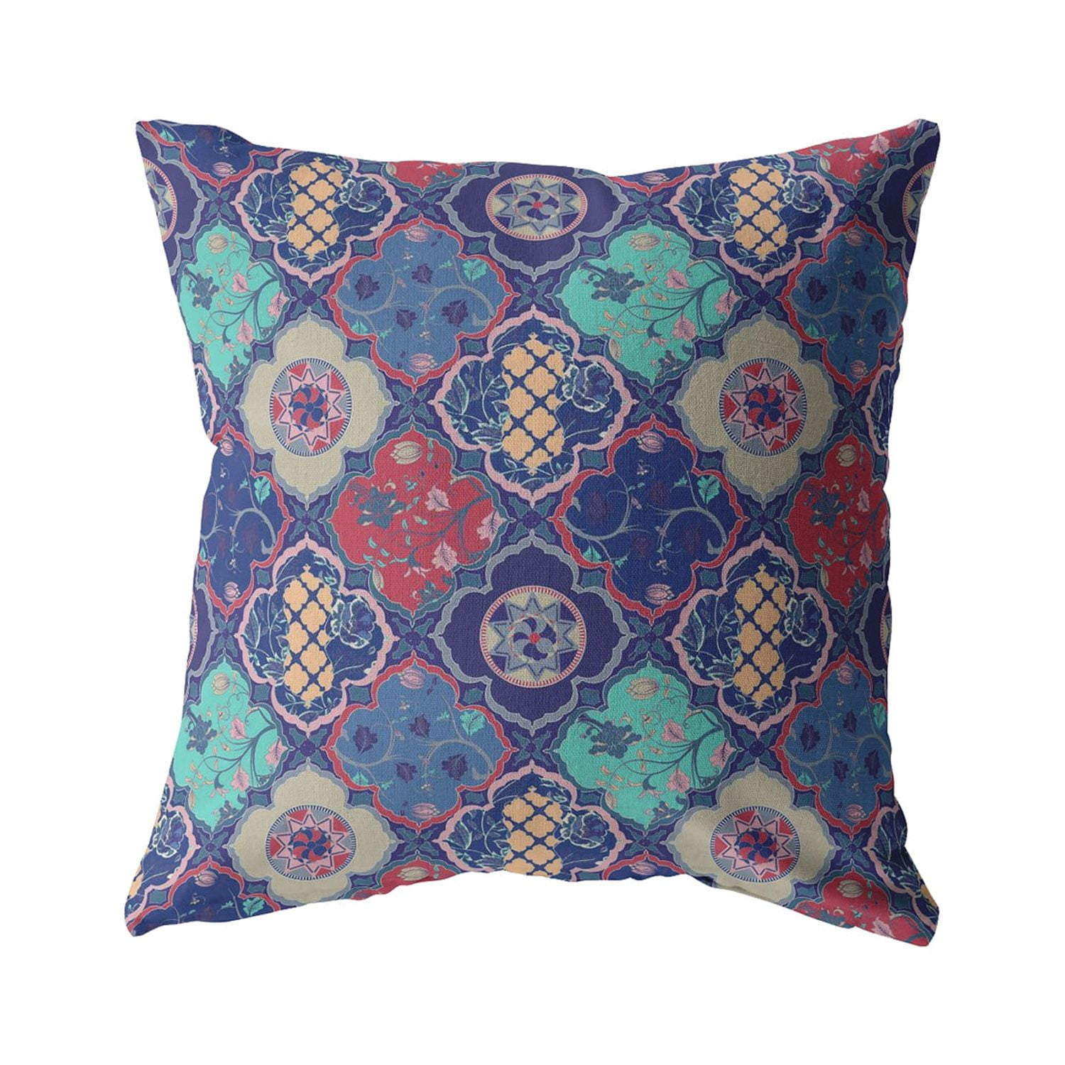 Amrita Sen Flower Diamonds Broadcloth Indoor Outdoor Blown and Closed Pillow Navy and Red