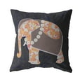 thumbnail image 1 of Amrita Sen Flower Elephant 18" Suede Zippered Pillow in Orange/Green, 1 of 5