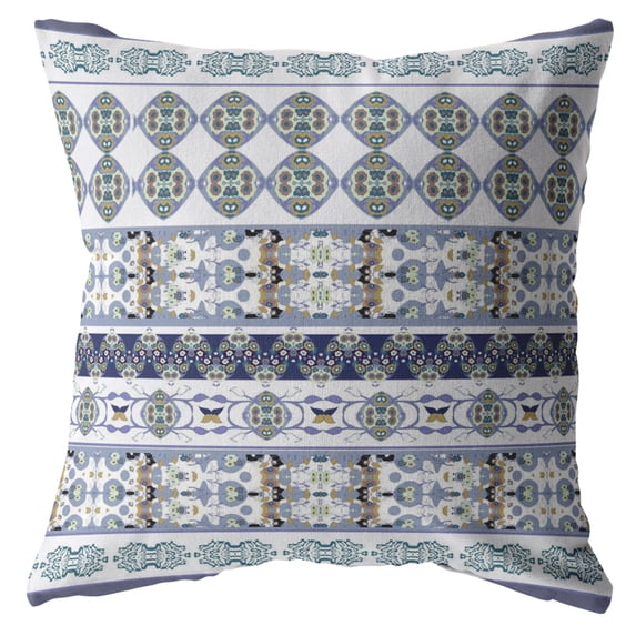 Flower Strips Suede Blown and Closed Pillow Navy and Teal on White 18"x18"