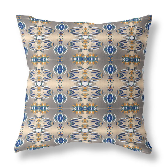 Amrita Sen Broadcloth Zippered Pillow With Brown Blue CAPL253BrCDSZP26x26